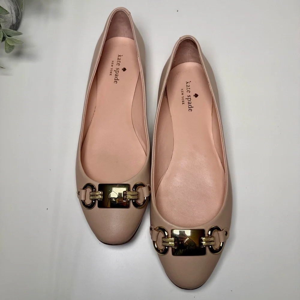Kate Spade New York Phoebe Blush Pink Leather Ballet Flats Size 9.5M Preppy Chic